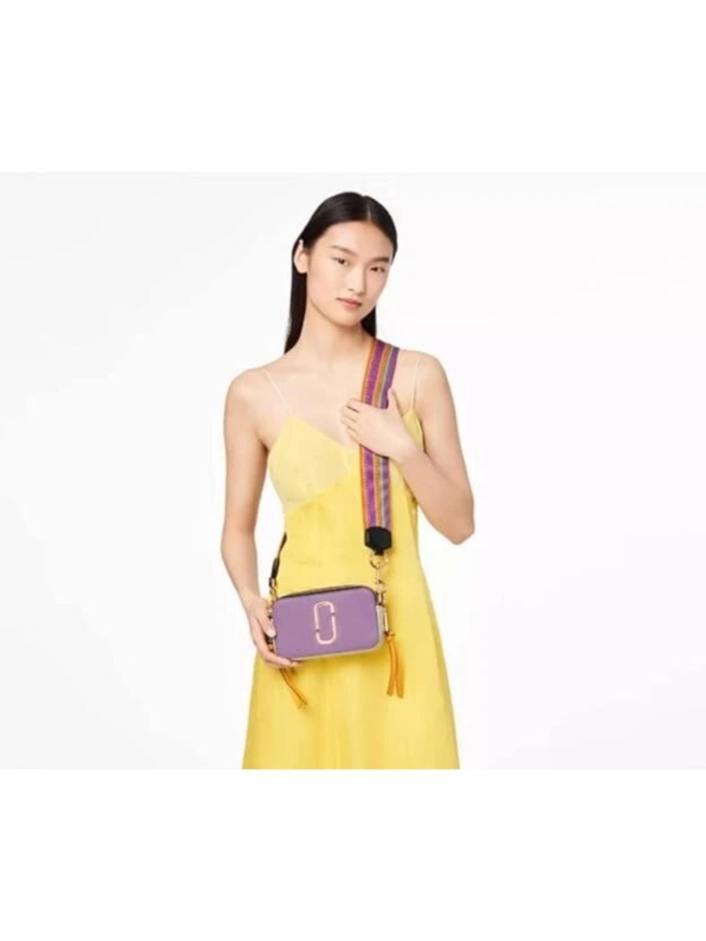 Marc Jacobs Purple Leather Crossbody with Multicolor Striped Strap